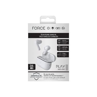 Force Play III - Écouteurs sans fil avec micro - intra-auriculaire - Bluetooth - Suppresseur de bruit actif - blanc