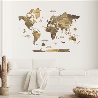 Carte Du Monde Déco Murale Blanche Et Dorée