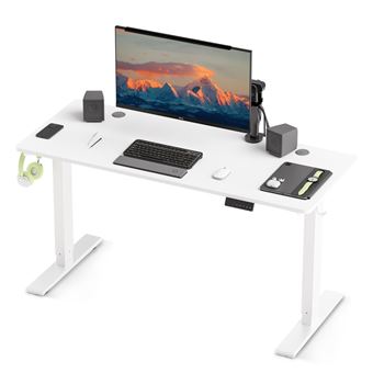 Bureau HOMAVO électrique réglable 140x60 cm – Fonction mémoire & anti-collision – Idéal télétravail – Coloris blanc - 1