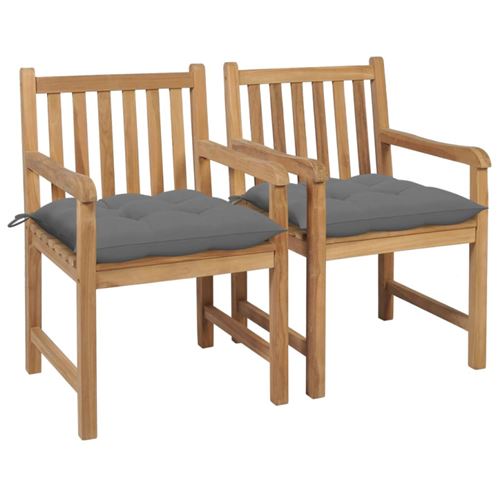 Non Communiqué Gris Chaises De Jardin Lot De 2 Et Coussins Bois De Teck Massif