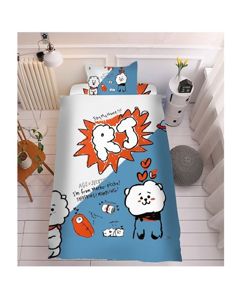 Set de housse de couette BT21 en coton 150x200cm avec drap housse 160*230cm et 2 taies d'oreiller 48*74cm - RJ