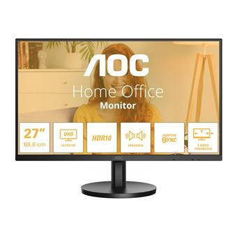 AOC U27B3A - Écran LED - 27" - 3840 x 2160 4K UHD (2160p) @ 60 Hz - IPS - 350 cd/m² - 1000:1 - HDR10 - 4 ms - 2xHDMI, DisplayPort - haut-parleurs - noir