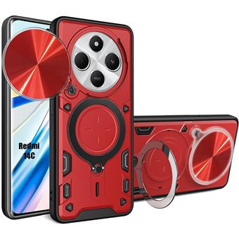 Coque pour Xiaomi Redmi 14C Antichoc avec Anneau et Protection Objectif Coulissante - Rouge - BOOLING - 1