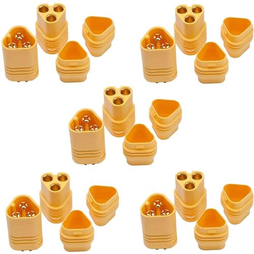 5 Paires de Connecteurs MT60 Mâle-Femelle 3.5mm Haute Qualité pour Modélisme RC Lipo, Adapté pour Batteries Lipo RC modélisme, Jaune, Plastique