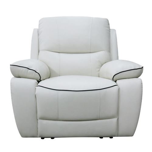 Fauteuil relaxation manuel - Cuir blanc avec passepoil noir - L 101 x P 98 x H 103 cm