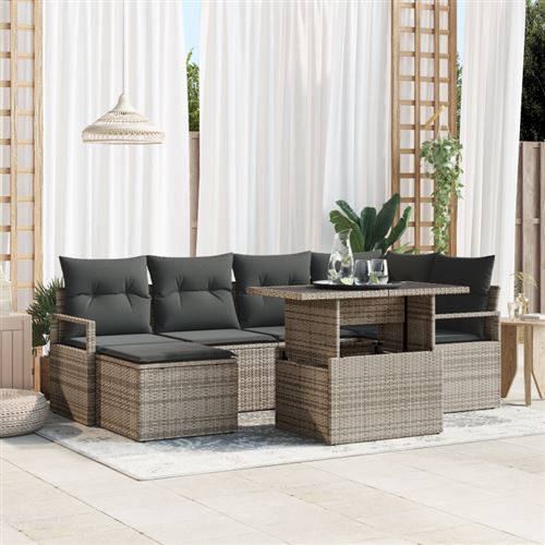 Non Communiqué Gris Ensemble De Canapé De Jardin 7 Pièces Avec Coussins Poly Rattan, Canapé De Jardin 2 Places Avec Rangement & Coussins