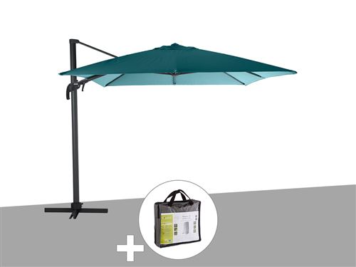  Parasol d&eacute;port&eacute; et inclinable rectangule bleu canard avec housse de protection Elea - 3 x 4 m - Hesp&eacute;ride 