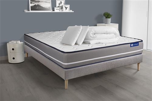 Non Communiqué Gris Pack Prêt À Dormir Matelas Ressorts Ensachés Actiflex Pur 200X200 3Zones De Confort + Sommier Kit + 2 Oreillers+Couette
