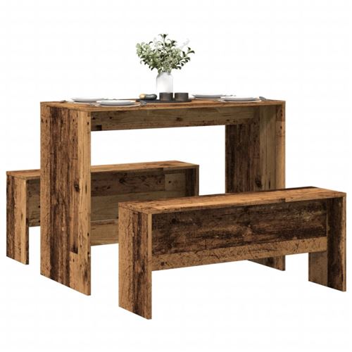 Ensemble table à manger et bancs 3 pcs bois d ingénierie