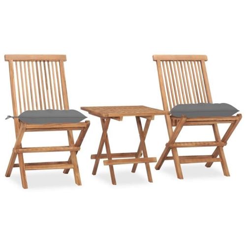 vidaXL Mobilier à dîner d'extérieur pliable avec coussin 3 pcs Teck 3063214