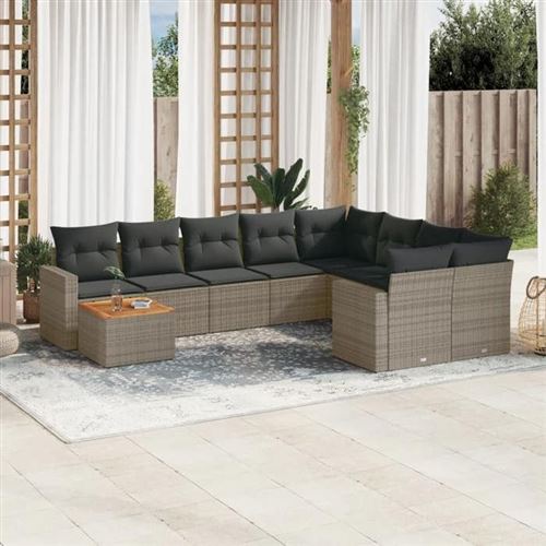 Vidaxl Gris Salon De Jardin 10 Pcs Avec Coussins - Image 3