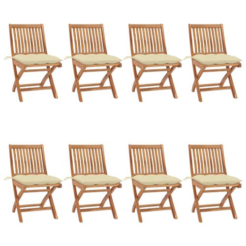 Non Communiqué Vidaxl Lot De 8 Chaises Pliables De Jardin Avec Coussins, Sièges De Terrasse, Chaises De Salle À Manger, Meubles De Patio Extérieur, Teck Solide