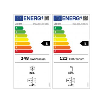 Side-by-Side BluPerformance compose de : SFNbde5227 (277 l. Classe E) + SRBDE5220 (399 l. Classe E) congelateur NoFrost/refri. PowerCooling FreshAir. EasyFresh hygrometrie reglable pour fruits et des legumes. Poignees verticales integrees. BlackSteel.