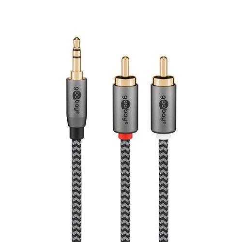 Non Communiqué Noir Goobay Câble Audio Jack 3.5Mm - 2 Rca Mâles Gold Nylon Tressé 2M