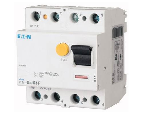 Non Communiqué Eaton 187456 Pfim-40/4/003-G/F Interrupteur Différentiel Pour Fréquences De Battement G/F 4 Pôles 40 A 0.03 A 230 V