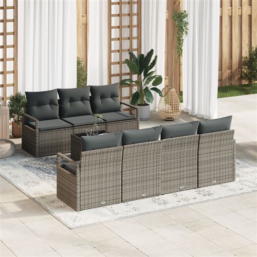 VIDAXL - Salon de jardin - Set 8 pièces - Poly rotin - Gris - Image 3