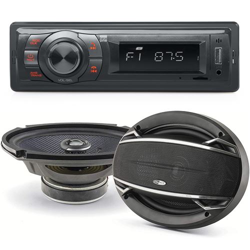Pack sono voiture Autoradio AR270 USB + 2 haut parleurs ovales 6x9 Caliber 180W