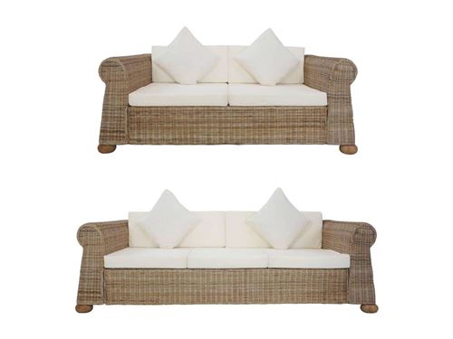 vidaXL Ensemble de canapés 2 pcs avec coussins Rotin naturel