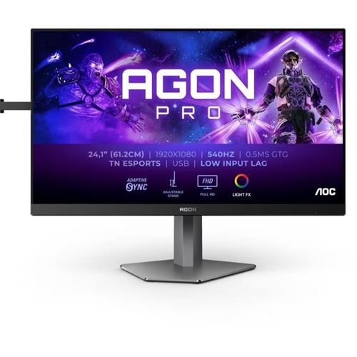 Écran PC - Aoc - Ag246Fk - 24 Fhd - Dalle Tn - 540Hz - 0,5Ms - Ajustable En Hauteur - 2 Hdmi 1 Dp - Adaptive Sync - Noir