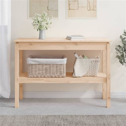 Vidaxl Natural Table Console Bois De Pin Solide Couloir Multicolore Multi-Taille - Image 4
