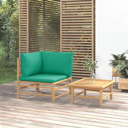 Non Communiqué Vert Vidaxl Salon De Jardin 2 Pcs Avec Coussins Bambou - Image 1