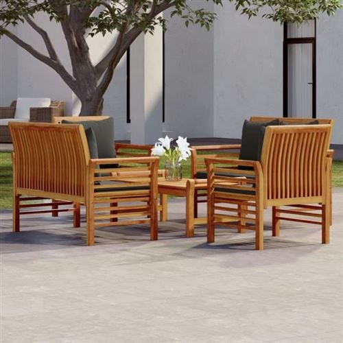 Non Communiqué Marron Salon De Jardin Vidaxl Bois Massif Gris 5 Pieces 6 Personnes