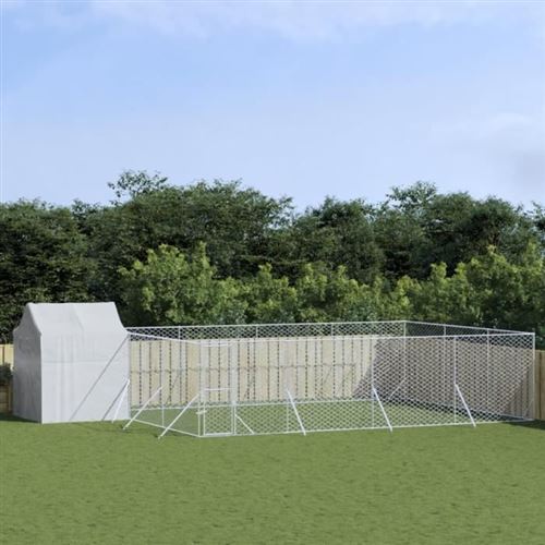 Meilleurs prix pour vidaXL Chenil d'extérieur pour chiens avec toit argenté 6x6x2,5 m, chenil pour chiens, cage pour chiens, cage pour animaux de compagnie, niche