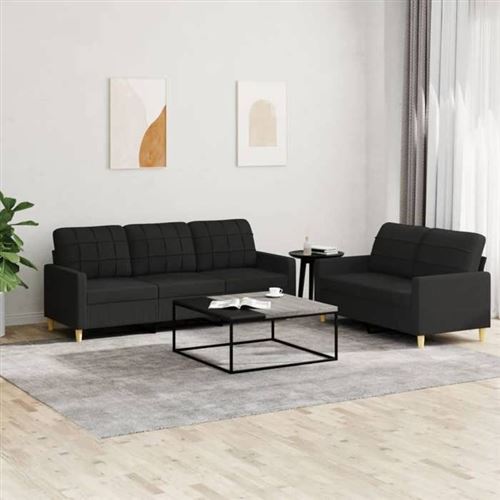Vidaxl Noir Ensemble De Canapés 2 Pcs - Tissu - Image 3