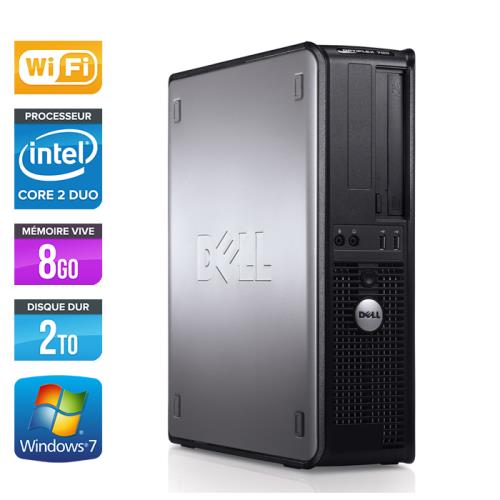 Unité centrale Dell Optiplex 780 Desktop - Gris - Intel Core 2 Duo E7500 / 2.93 GHz - RAM 8 Go - HDD 2 To - DVD - Gigabit Ethernet - Wifi - Windows 7
