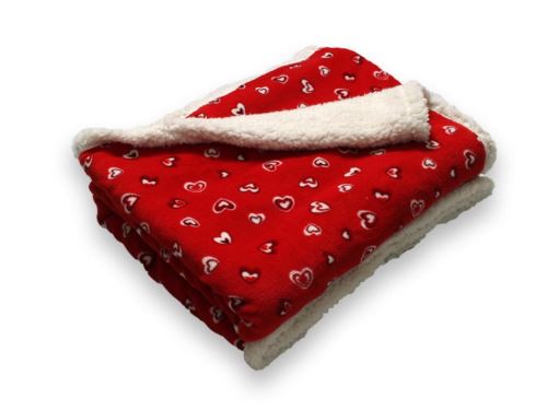 Plaid polaire imprimé et sherpa COEUR Rouge