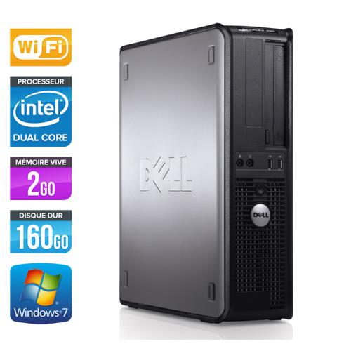 Unité centrale Dell Optiplex 780 Desktop - Gris - Intel Core Duo E5300 / 2.60 GHz - RAM 2 Go - HDD 160 Go - DVD - Gigabit Ethernet - Wifi - Windows 7