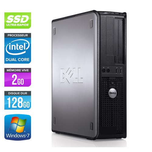 Unité centrale Dell Optiplex 780 Desktop - Gris - Intel Core Duo E5300 / 2.60 GHz - RAM 2 Go - SSD 128 Go - DVD - Gigabit Ethernet - Windows 7 Profess
