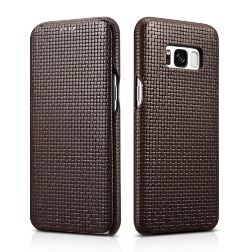 Etui en cuir véritable icarer motif tissé protection en cuir café pour votre Samsung Galaxy S8 Plus G955
