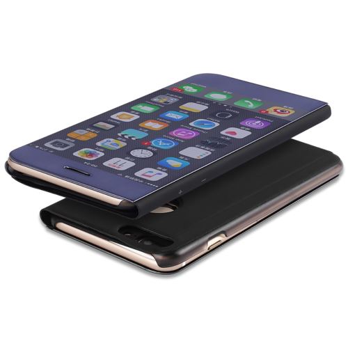 Etui en PU surface miroir plaqué sur smart stand noir pour votre Apple Iphone 7 Plus