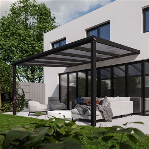 Pratt & Söhne Auvent de terrasse en aluminium 506x357x285cm - Pavillon avec plaques en polycarbonate Transparent - Pergola - Gris