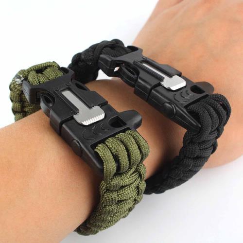Lot de 2 bracelets de survie paracorde avec sifflet grattoir et allumettes pour extérieur Noir et Vert armée