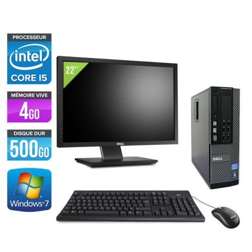 Ordinateur Dell Optiplex 790 SFF + Ecran 22'' - Noir - Intel Core i5-2400 / 3.10 GHz - RAM 4 Go - HDD 500 Go - DVD - Gigabit Ethernet - Windows 7 Prof