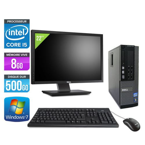 Ordinateur Dell Optiplex 790 SFF + Ecran 22'' - Noir - Intel Core i5-2400 / 3.10 GHz - RAM 8 Go - HDD 500 Go - DVD - Gigabit Ethernet - Windows 7 Prof