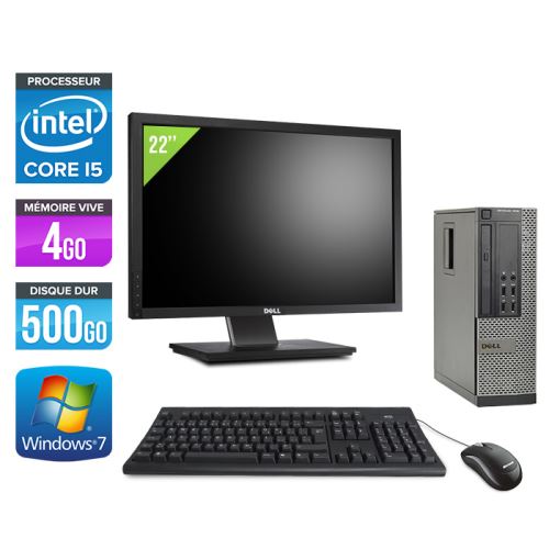 Pc Dell Optiplex 7010 SFF + Ecran 22'' - Noir - Intel Core i5-3470 / 3.20 GHz - RAM 4 Go - HDD 500 Go - DVDRW - Gigabit Ethernet - Windows 7 Professio