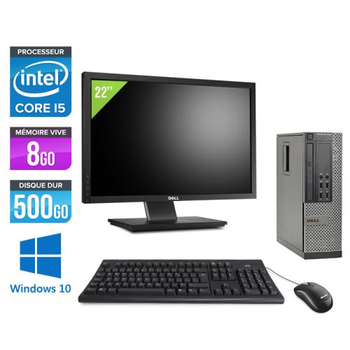 Pc Dell Optiplex 7010 SFF + Ecran 22'' - Noir - Intel Core i5-3470 / 3.20 GHz - RAM 8 Go - HDD 500 Go - DVDRW - Gigabit Ethernet - Windows 10 Professi