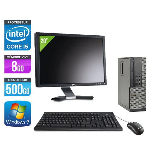 Pc Dell Optiplex 7010 SFF + Ecran 20'' - Noir - Intel Core i5-3470 / 3.20 GHz - RAM 8 Go - HDD 500 Go - DVDRW - Gigabit Ethernet - Windows 7 Professio