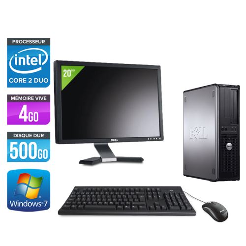 Ordinateur Dell Optiplex 780 Desktop + Ecran 20'' - Gris - Intel Core 2 Duo E7500 / 2.93 GHz - RAM 4 Go - HDD 500 Go - DVD - Gigabit Ethernet - Window