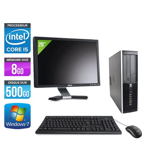 Ordinateur HP Elite 8100 SFF + Ecran 20'' - Noir - Intel Core i5-650 / 3.2 GHz - RAM 8 Go - HDD 500 Go - DVDRW - Gigabit Ethernet - Windows 7 Professi