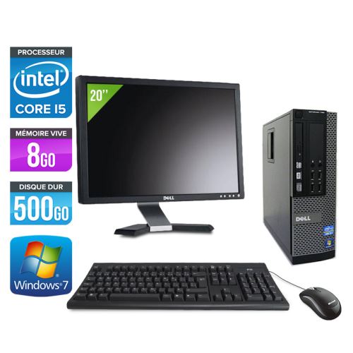 Ordinateur Dell Optiplex 790 SFF + Ecran 20'' - Noir - Intel Core i5-2400 / 3.10 GHz - RAM 8 Go - HDD 500 Go - DVD - Gigabit Ethernet - Windows 7 Prof