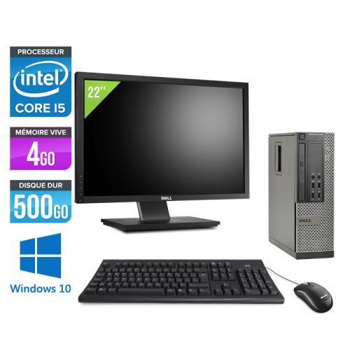 Pc Dell Optiplex 7010 SFF + Ecran 22'' - Noir - Intel Core i5-3470 / 3.20 GHz - RAM 4 Go - HDD 500 Go - DVDRW - Gigabit Ethernet - Windows 10 Professi