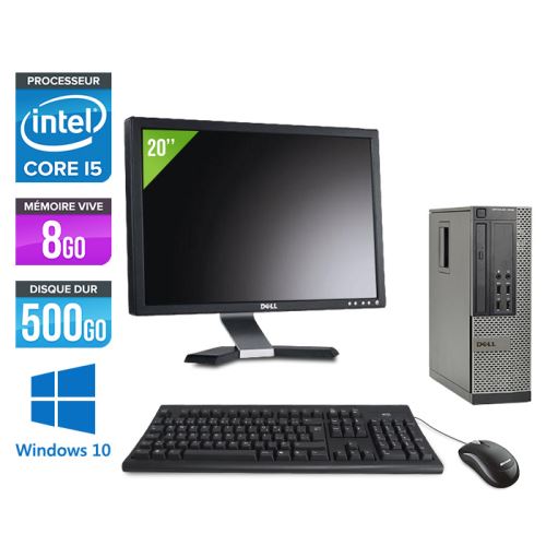 Pc Dell Optiplex 7010 SFF + Ecran 20'' - Noir - Intel Core i5-3470 / 3.20 GHz - RAM 8 Go - HDD 500 Go - DVDRW - Gigabit Ethernet - Windows 10 Professi