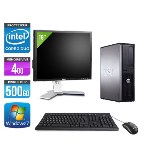 Ordinateur Dell Optiplex 780 Desktop + Ecran 19'' - Gris - Intel Core 2 Duo E7500 / 2.93 GHz - RAM 4 Go - HDD 500 Go - DVD - Gigabit Ethernet - Window