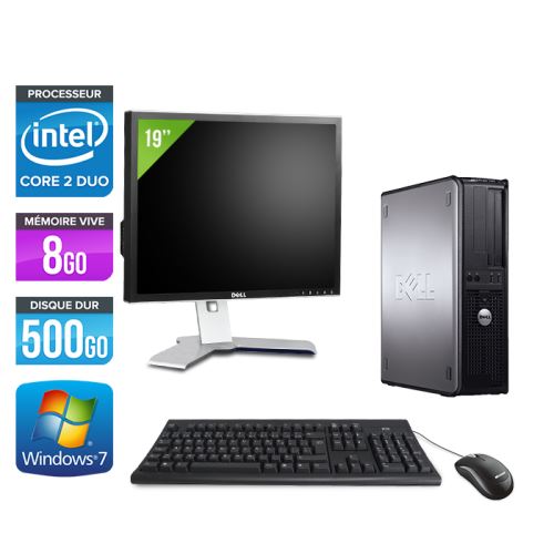 Ordinateur Dell Optiplex 780 Desktop + Ecran 19'' - Gris - Intel Core 2 Duo E7500 / 2.93 GHz - RAM 8Go - HDD 500 Go - DVD - Gigabit Ethernet - Windows