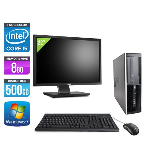 Ordinateur HP Elite 8100 SFF + Ecran 22'' - Noir - Intel Core i5-650 / 3.2 GHz - RAM 8 Go - HDD 500 Go - DVDRW - Gigabit Ethernet - Windows 7 Professi