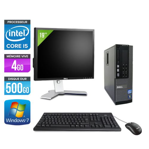 Ordinateur Dell Optiplex 790 SFF + Ecran 19'' - Noir - Intel Core i5-2400 / 3.10 GHz - RAM 4 Go - HDD 500 Go - DVD - Gigabit Ethernet - Windows 7 Prof